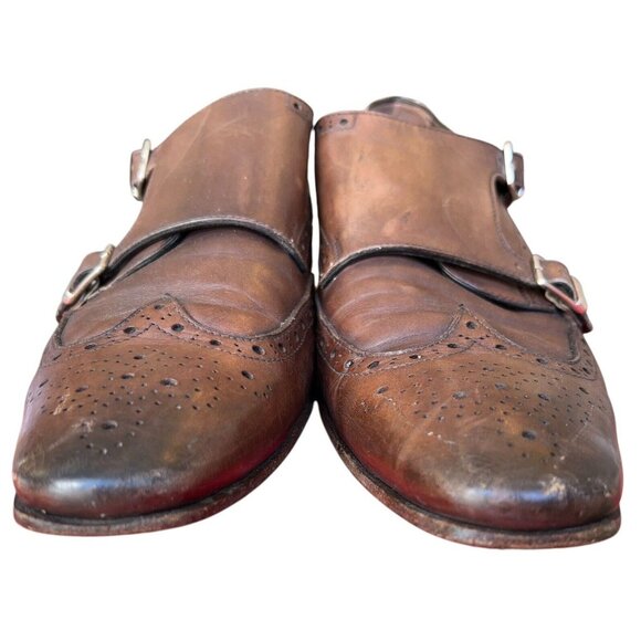 John Bakers Brown Leather Semi Brogue Double Monk Strap Shoes Mens 43.5 US 10 main image 3